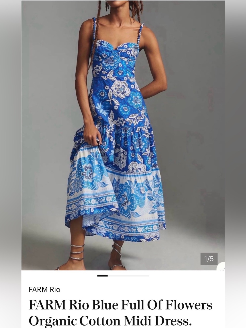 FARM Rio Blue Floral Midi Dress - Picture 1 of 5